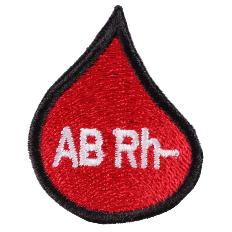 Plaster med blodgruppedråbe AB Rh-
