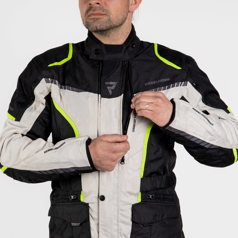 Rebelhorn Hiker III sort-grå-fluogul motorcykeljakke udsalg