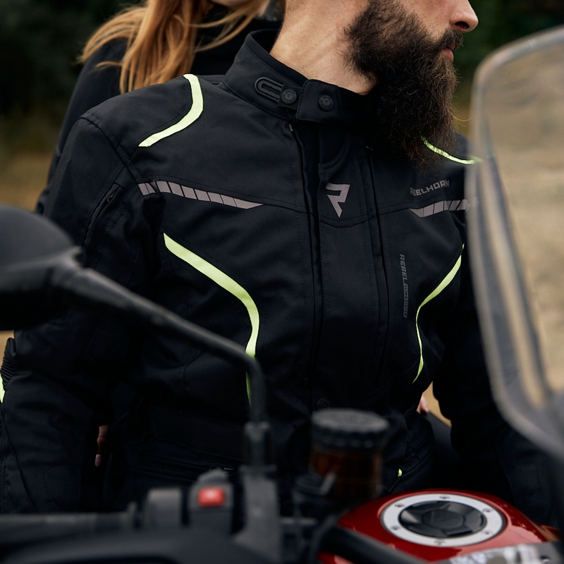 Motorcykeljakke Rebelhorn Hiker III sort-fluogul