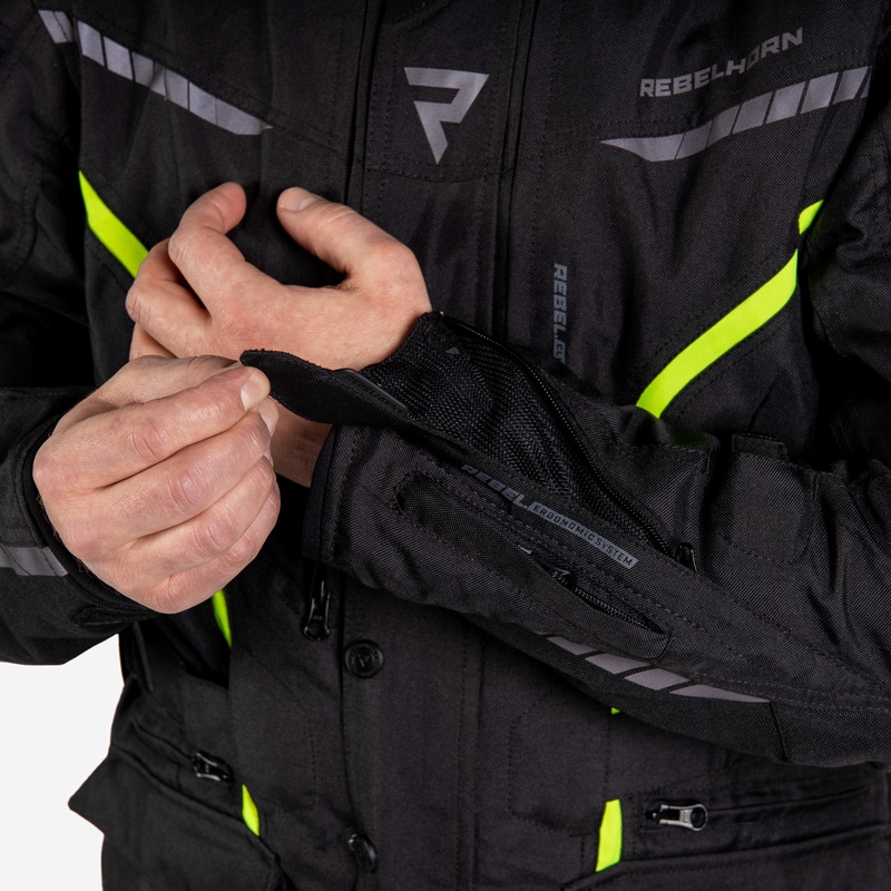 Motorcykeljakke Rebelhorn Hiker III sort-fluogul