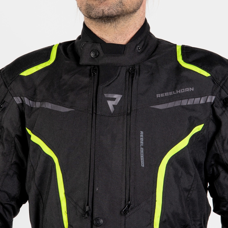 Motorcykeljakke Rebelhorn Hiker III sort-fluogul