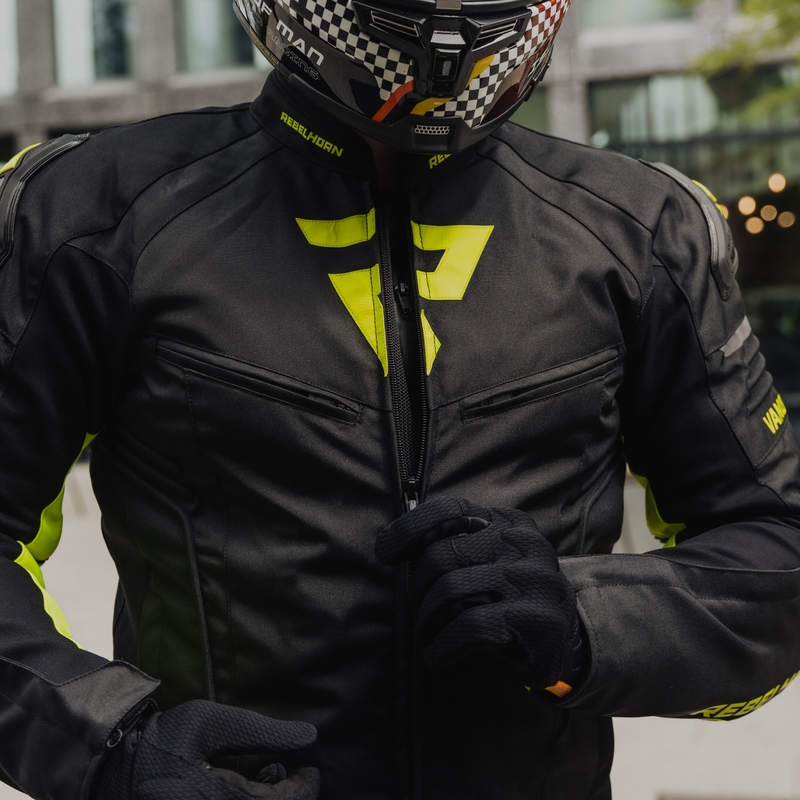 Rebelhorn Vandal sort-fluogul motorcykeljakke udsalg