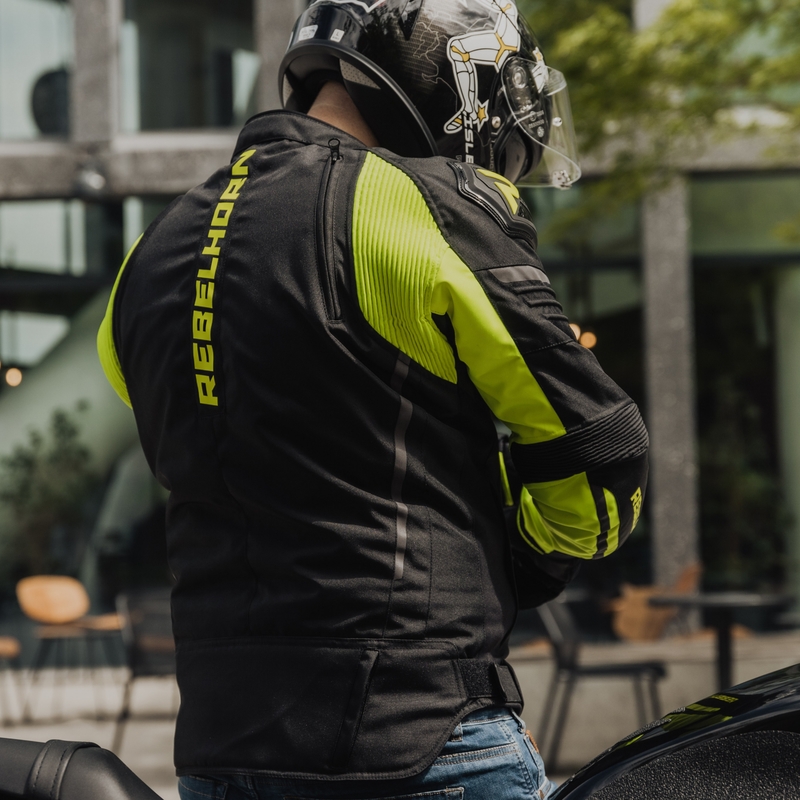 Rebelhorn Vandal sort-fluogul motorcykeljakke udsalg