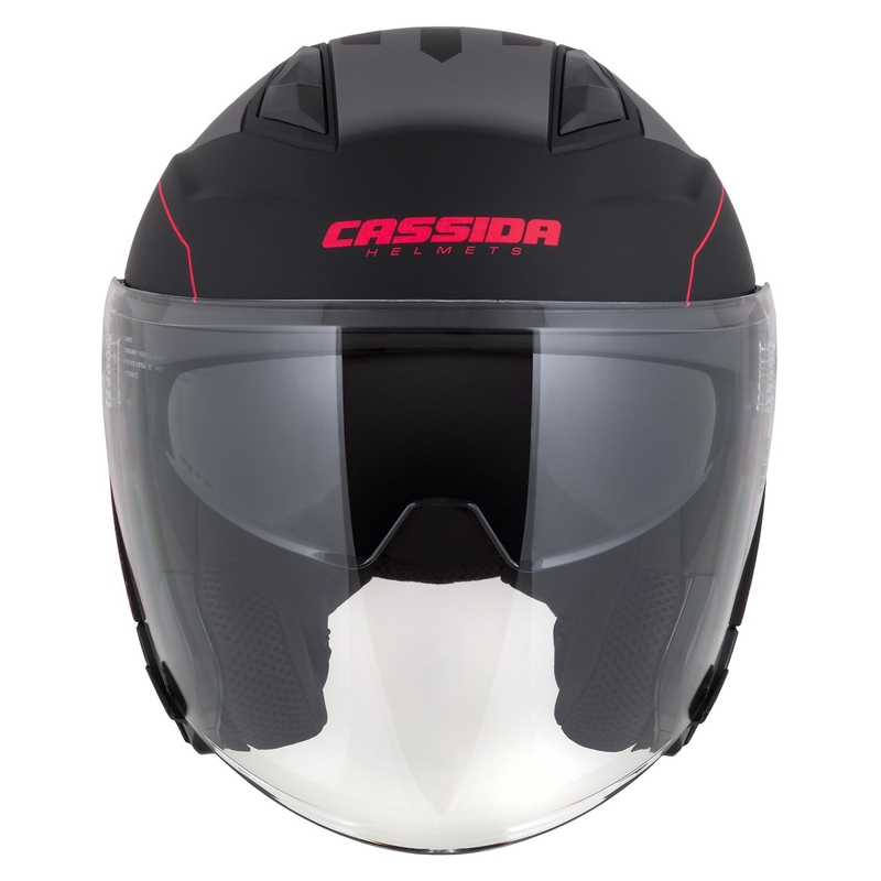 Cassida Jet Tech Roxor åben motorcykelhjelm sort-grå-fluoro rød mat