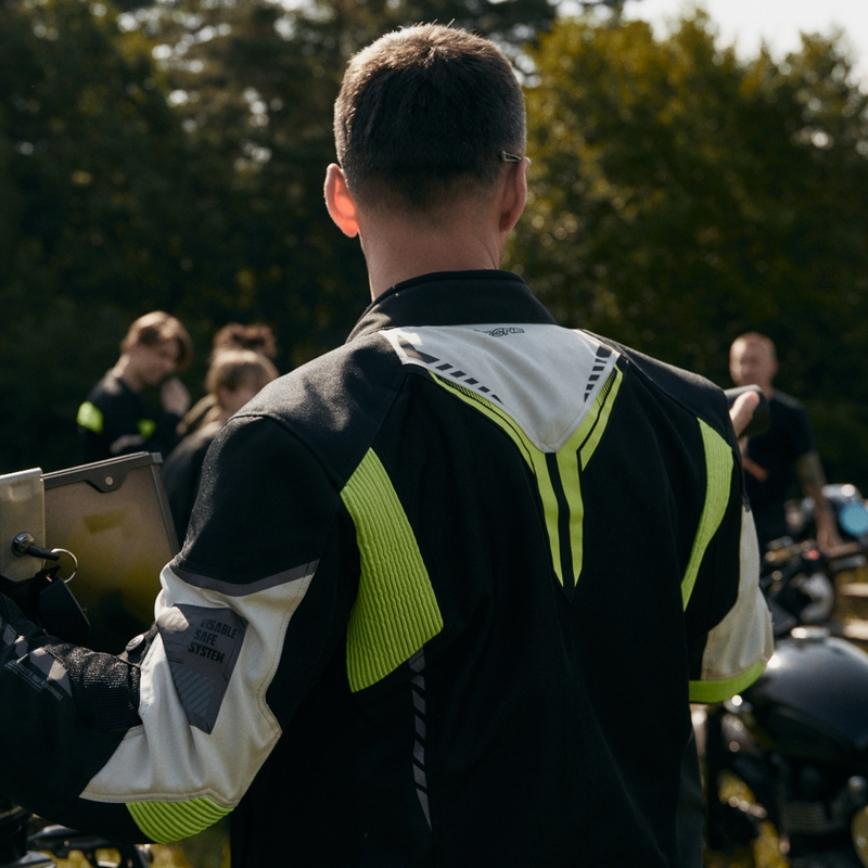Ozone Flow sort-grå-fluogul motorcykeljakke udsalg
