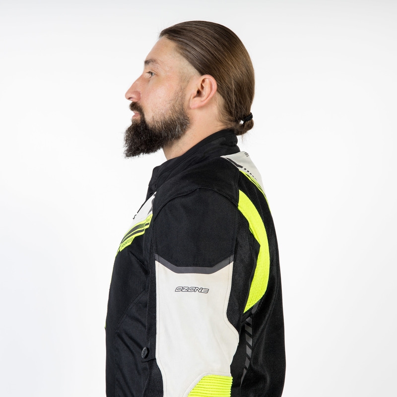 Ozone Flow sort-grå-fluogul motorcykeljakke udsalg