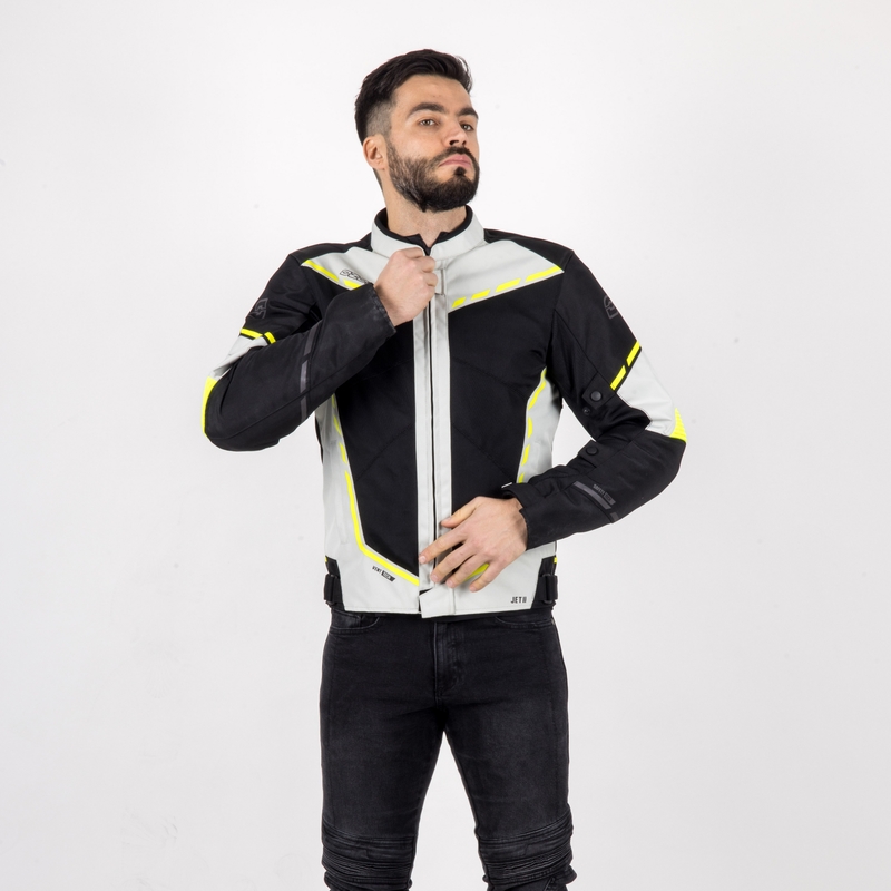 Motojakke Ozone Jet II grå-sort-fluogul udsalg