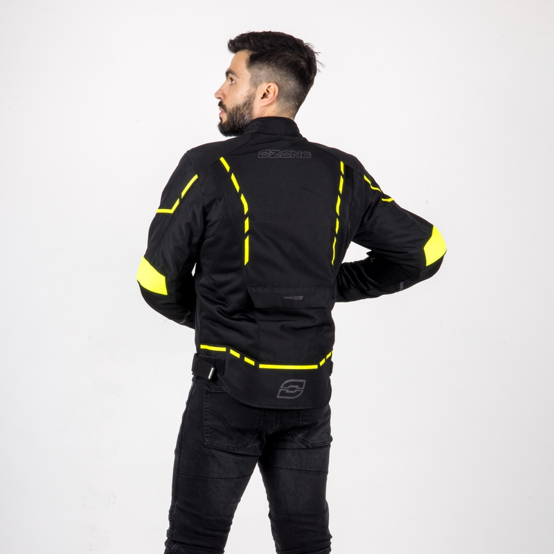 Motojakke Ozone Jet II sort-fluogul udsalg