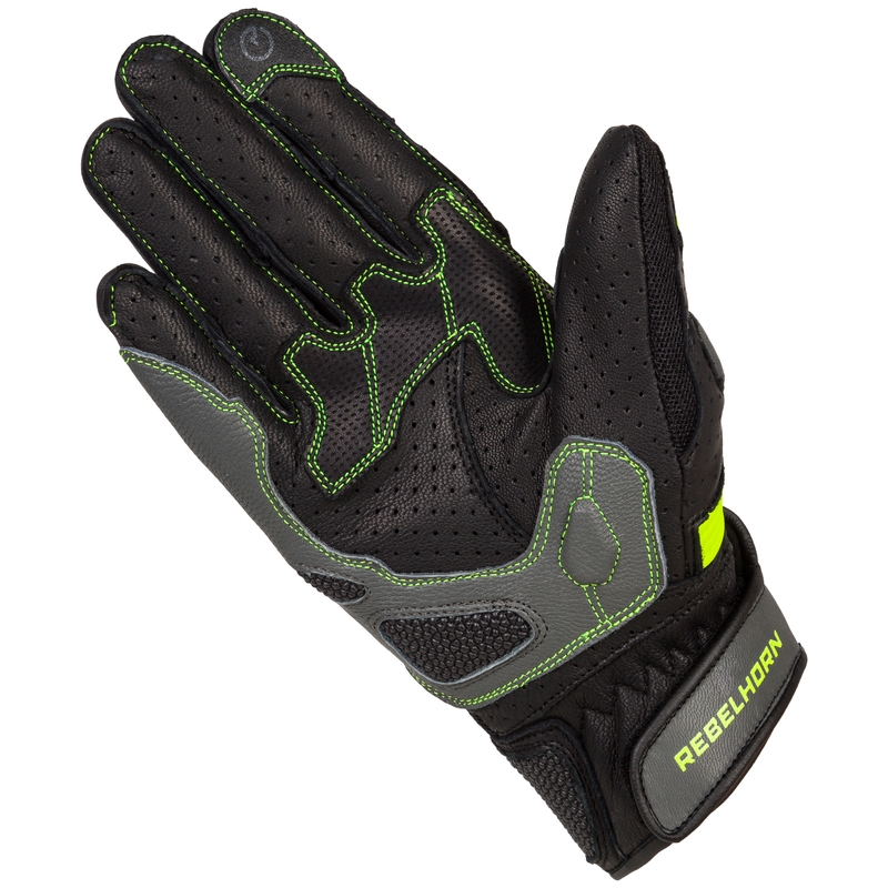Motorcykelhandsker Rebelhorn Flux II sort-fluo-gul udsalg