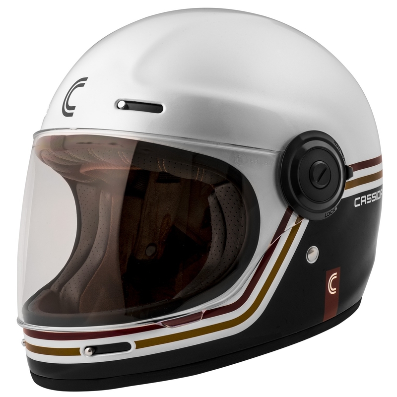 Cassida Fibre Super Hooligan Carat integreret motorcykelhjelm hvid-sort-rød-guld udsalg