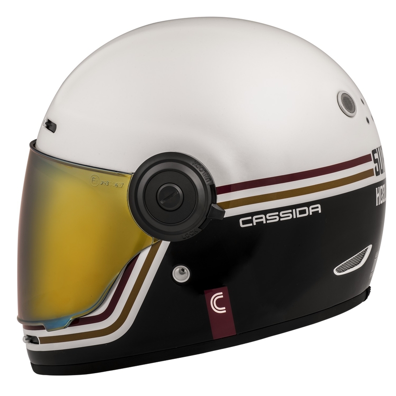 Cassida Fibre Super Hooligan Carat integreret motorcykelhjelm hvid-sort-rød-guld udsalg