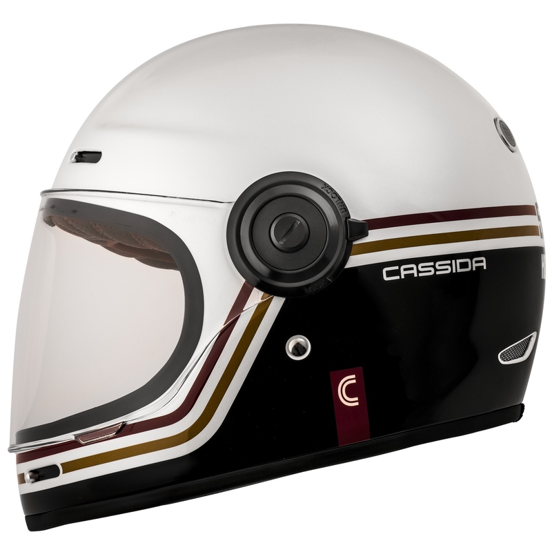 Cassida Fibre Super Hooligan Carat integreret motorcykelhjelm hvid-sort-rød-guld udsalg