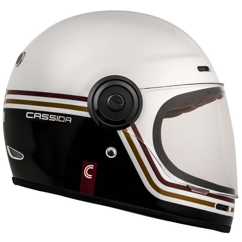 Cassida Fibre Super Hooligan Carat integreret motorcykelhjelm hvid-sort-rød-guld udsalg