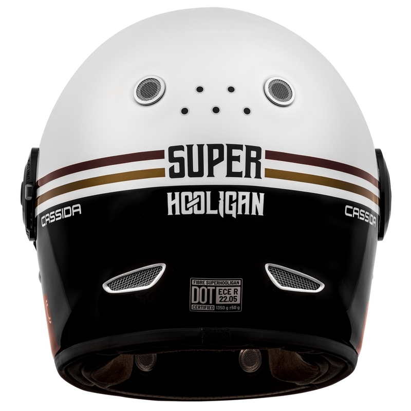 Cassida Fibre Super Hooligan Carat integreret motorcykelhjelm hvid-sort-rød-guld udsalg