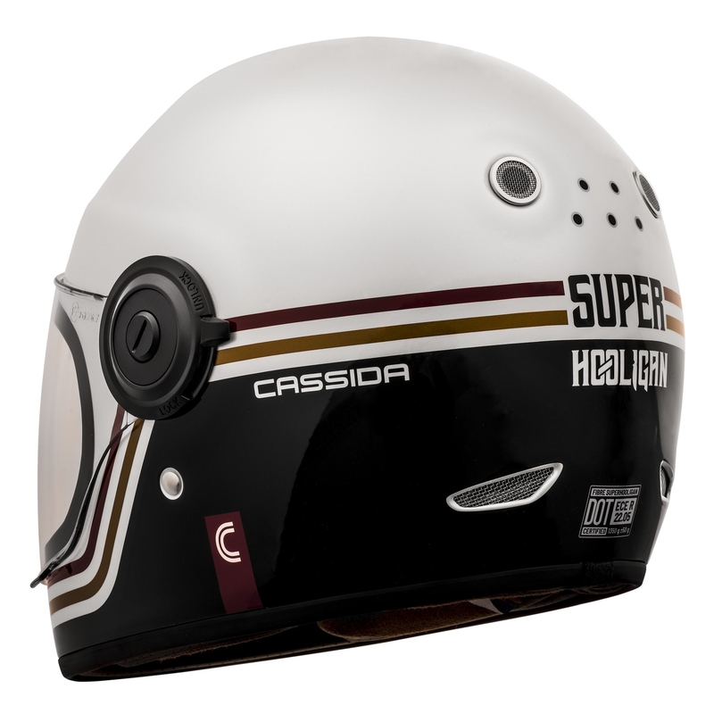 Cassida Fibre Super Hooligan Carat integreret motorcykelhjelm hvid-sort-rød-guld udsalg