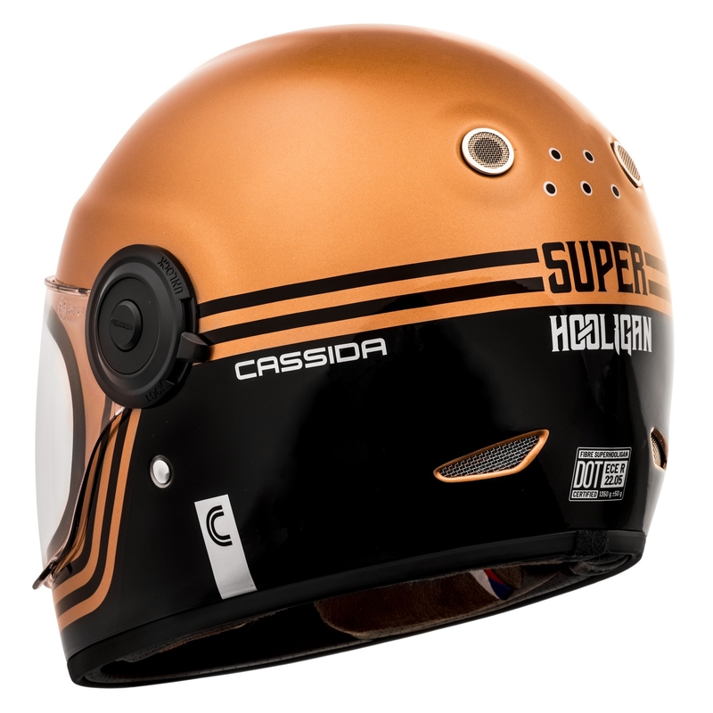 Cassida Fibre Super Hooligan integreret motorcykelhjelm sort og kobber udsalg