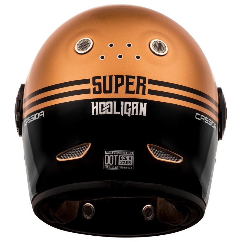Cassida Fibre Super Hooligan integreret motorcykelhjelm sort og kobber udsalg