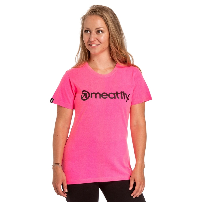 T-shirt til kvinder Meatfly Ladies MF Logo neon pink udsalg