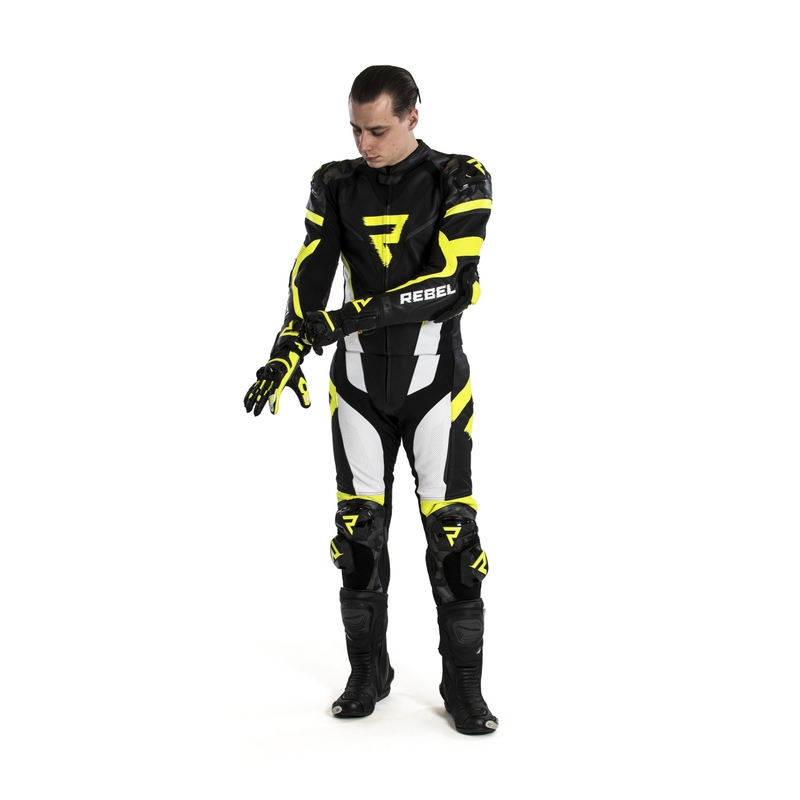 Rebelhorn Rebel Black-White-Fluo Yellow Motorcycle Coverall udsalg
