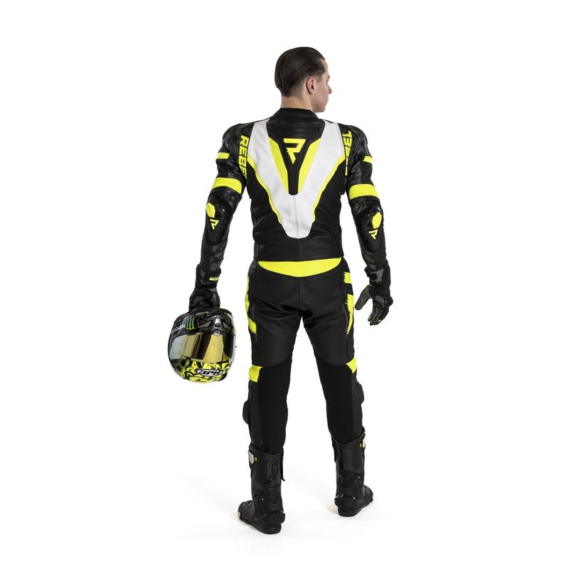 Rebelhorn Rebel Black-White-Fluo Yellow Motorcycle Coverall udsalg