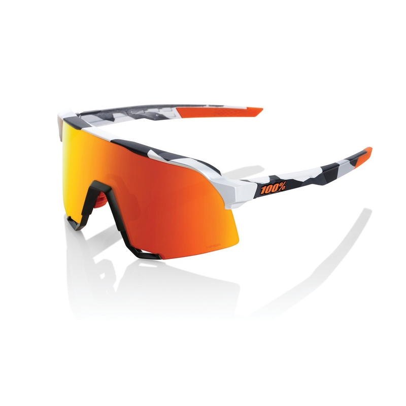 Solbriller 100% S3 Soft Tact Grey Camo orange-sort-hvid (røde kromglas)