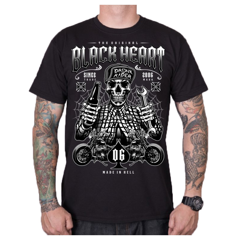 Black Heart Drunk Rider-skjorte til mænd, sort