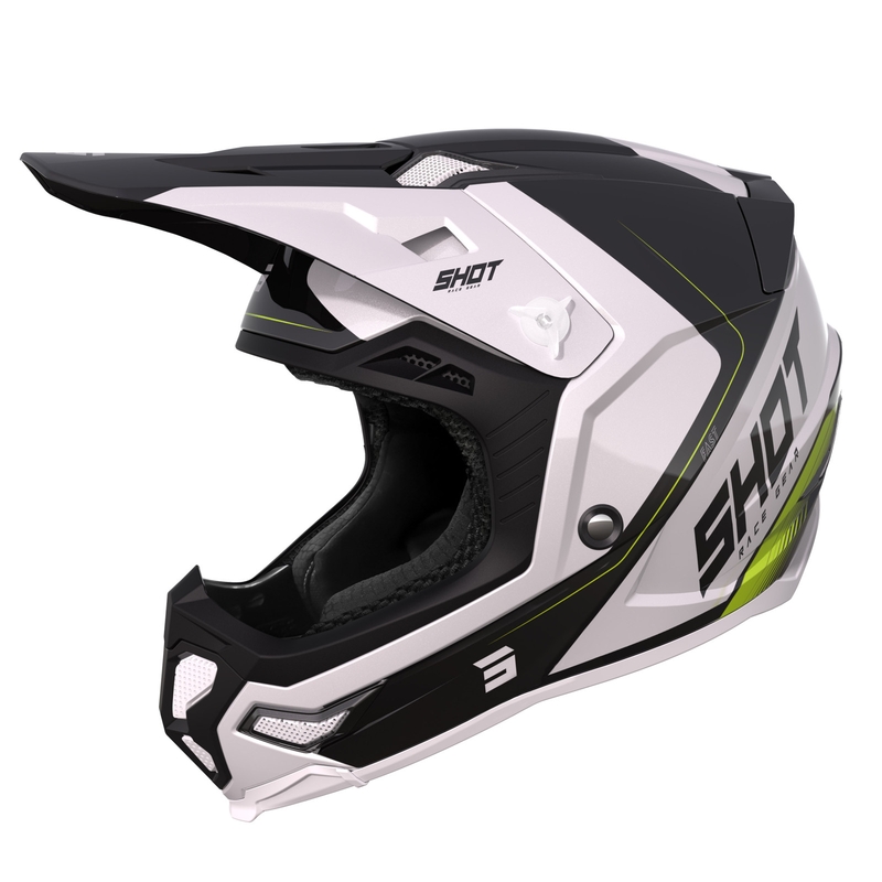 Motocrosshjelm Shot Core Fast sort-hvid-fluogul udsalg