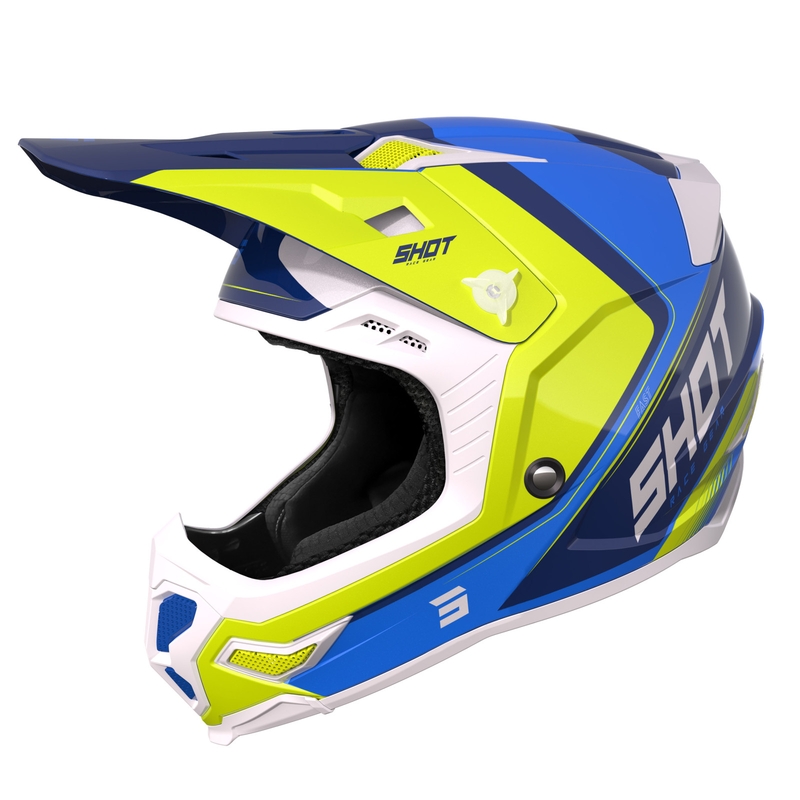 Motocrosshjelm Shot Core Fast blå-hvid-fluogul udsalg