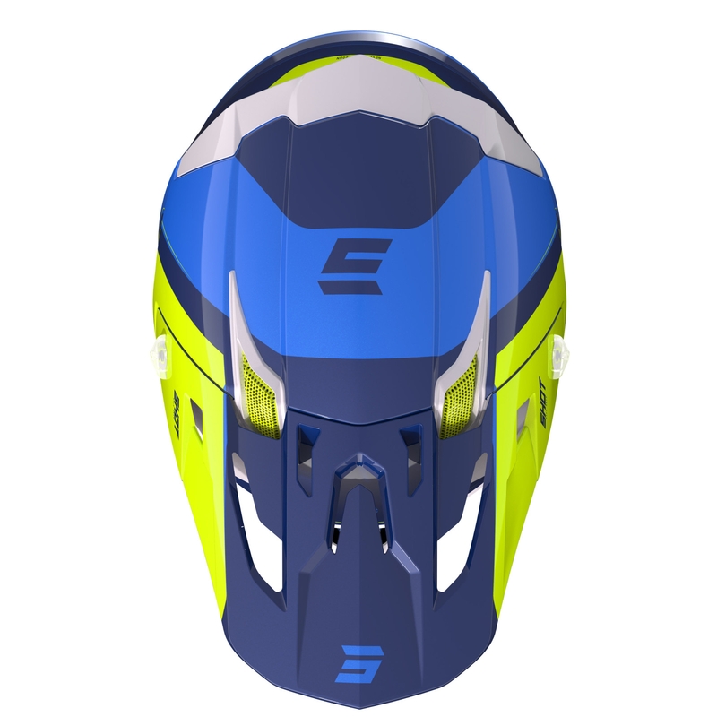 Motocrosshjelm Shot Core Fast blå-hvid-fluogul udsalg
