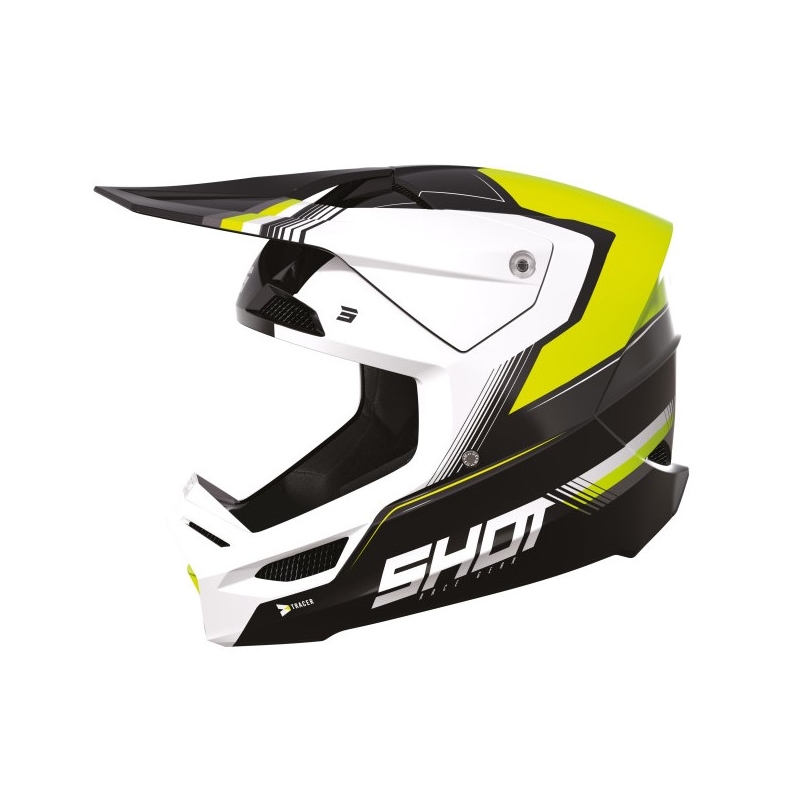 Motocrosshjelm Shot Race Tracer hvid-sort-fluogul udsalg