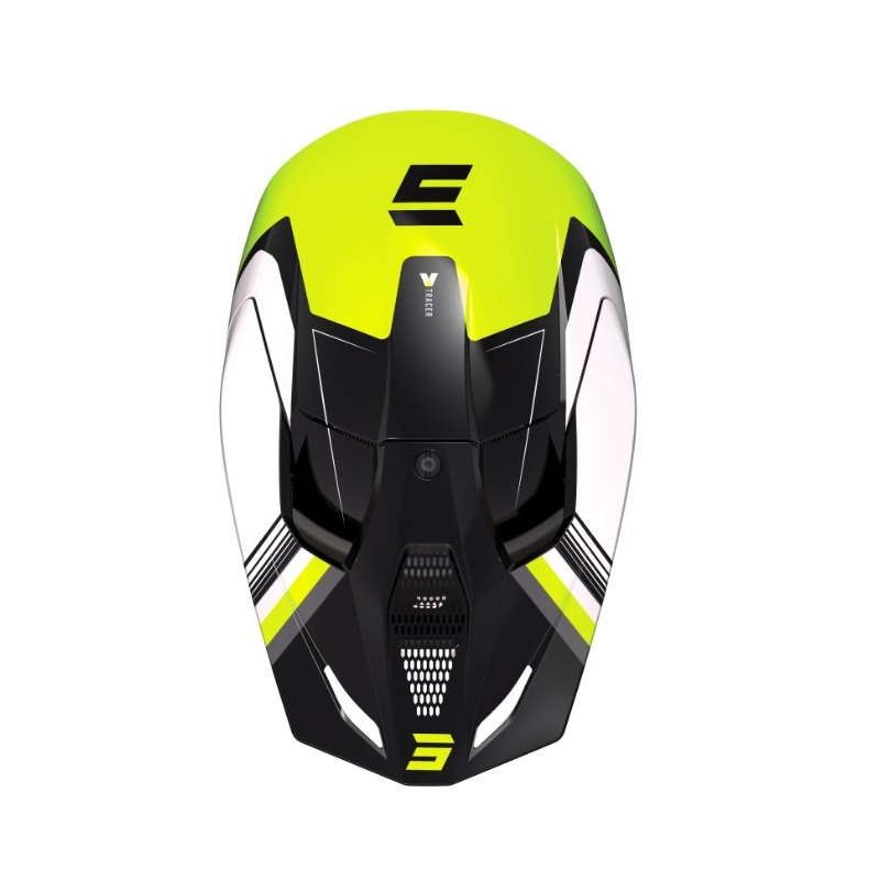 Motocrosshjelm Shot Race Tracer hvid-sort-fluogul udsalg
