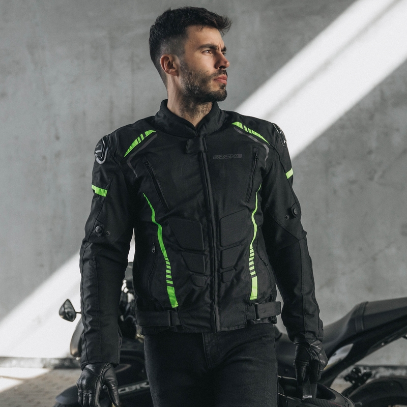 Ozone Pulse sort-fluogul motorcykeljakke