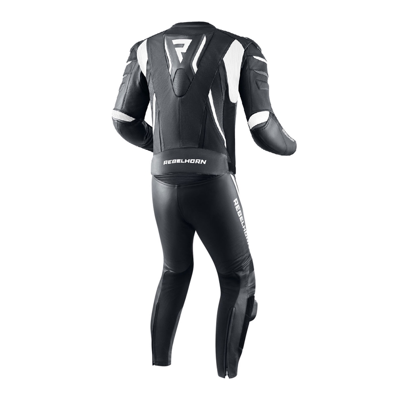 Rebelhorn Fighter sort og hvid motorcykeloverall udsalg
