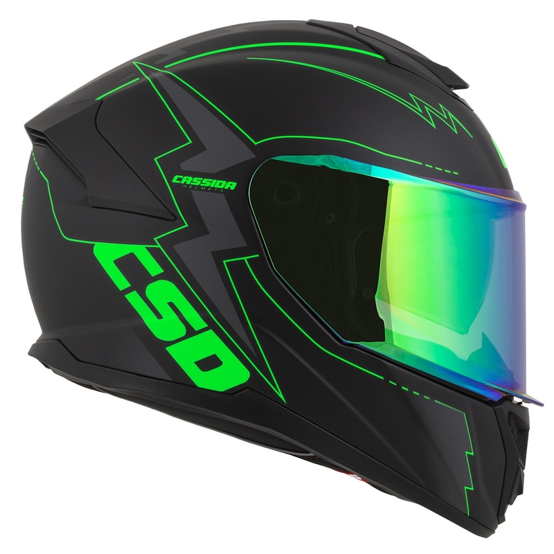 Integral motorcykelhjelm Cassida Integral GT 2.1 Flash sort-fluogrøn-grå
