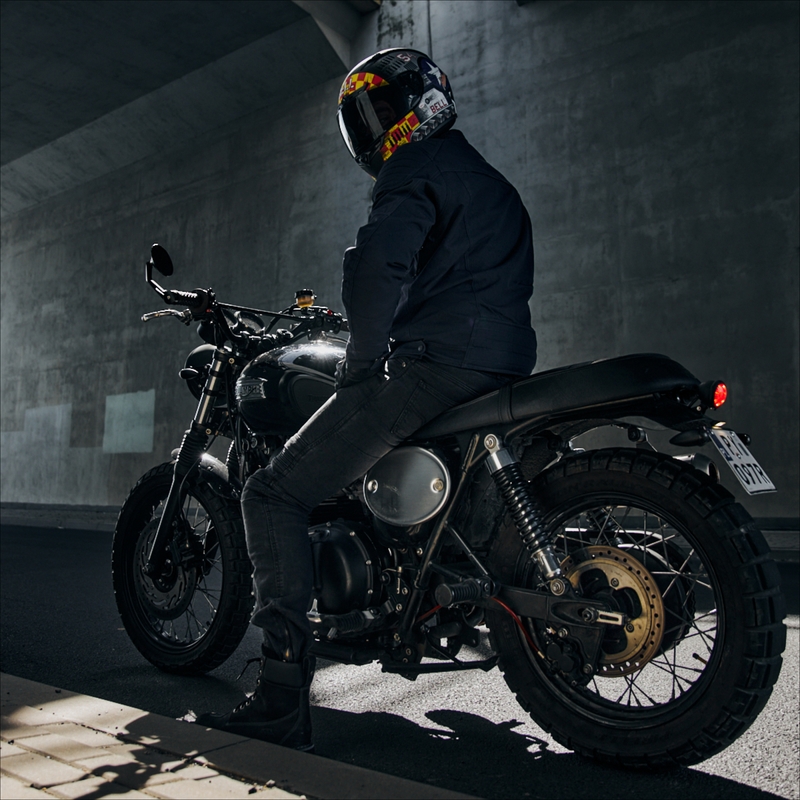 Rebelhorn Hunter mørkeblå motorcykeljakke udsalg