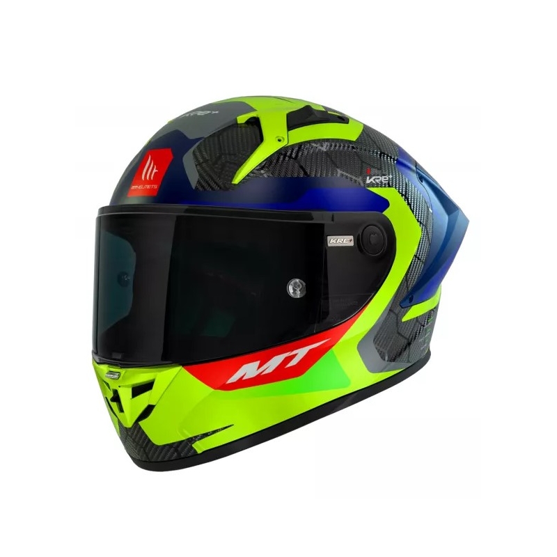 Integrální přilba na motorku MT KRE+ Carbon Powerful fluo žluto-modrá