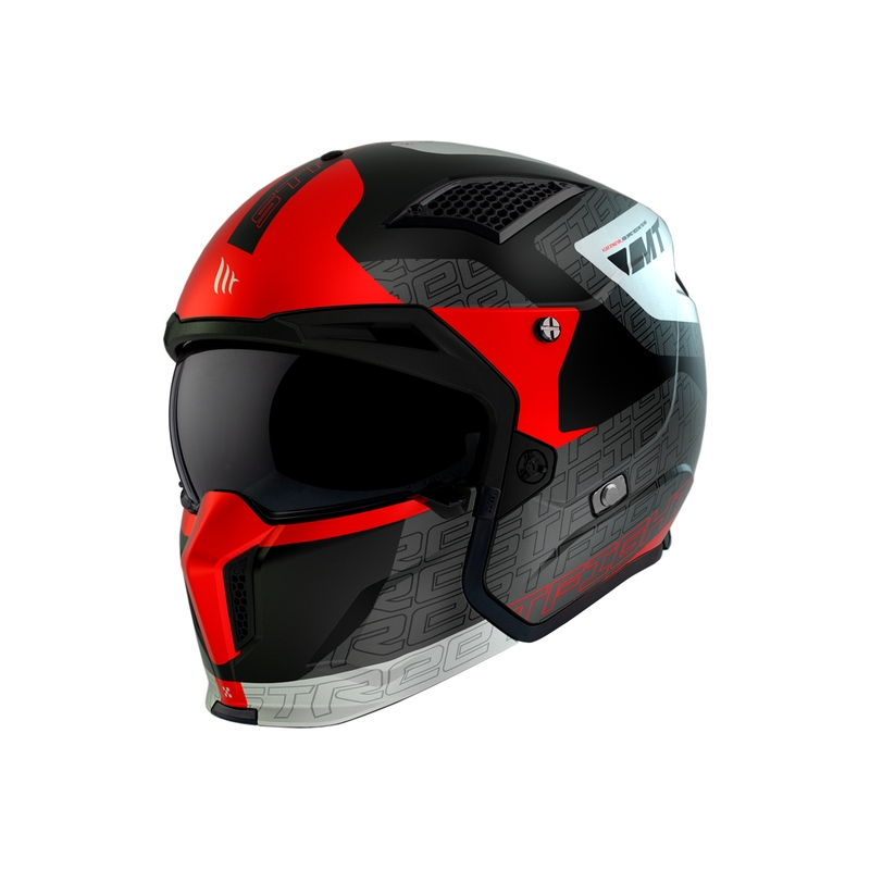 Åben hjelm med maske MT Streetfighter SV Totem B15 sort-grå-hvid-rød udsalg