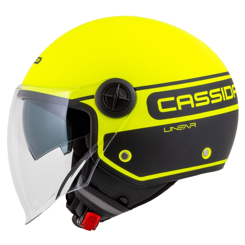 Cassida Handy Plus Linear fluogul-sort åben motorcykelhjelm