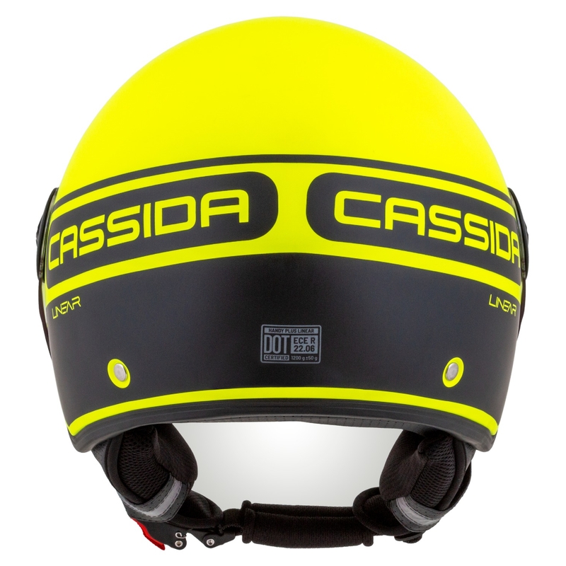 Cassida Handy Plus Linear fluogul-sort åben motorcykelhjelm