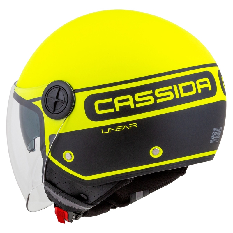 Cassida Handy Plus Linear fluogul-sort åben motorcykelhjelm