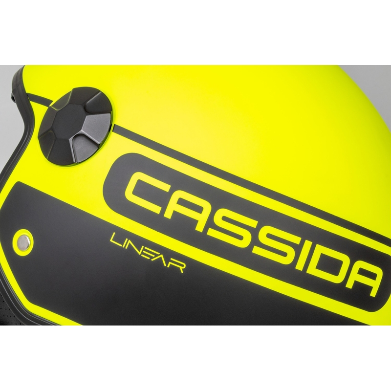 Cassida Handy Plus Linear fluogul-sort åben motorcykelhjelm