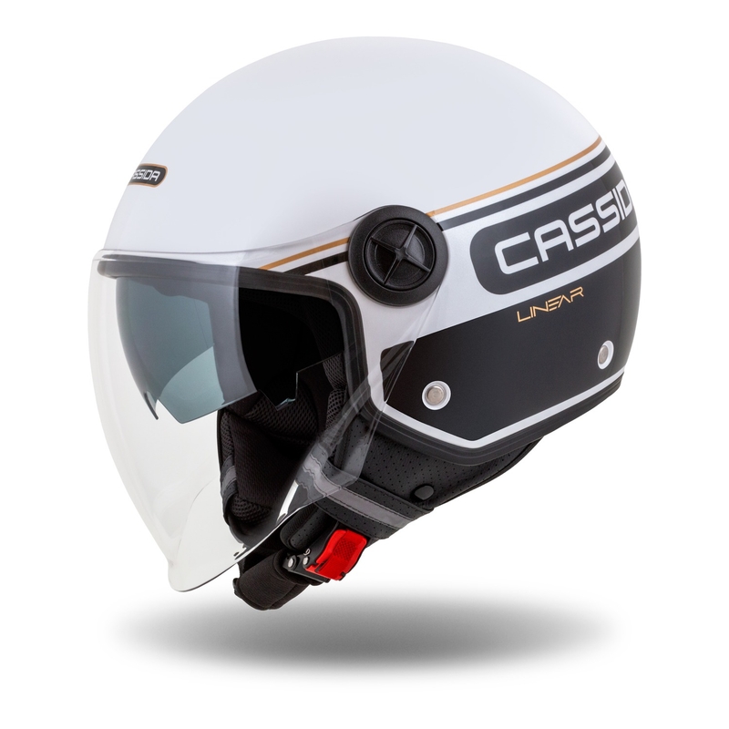 Cassida Handy Plus Linear åben motorcykelhjelm hvid-sort-guld