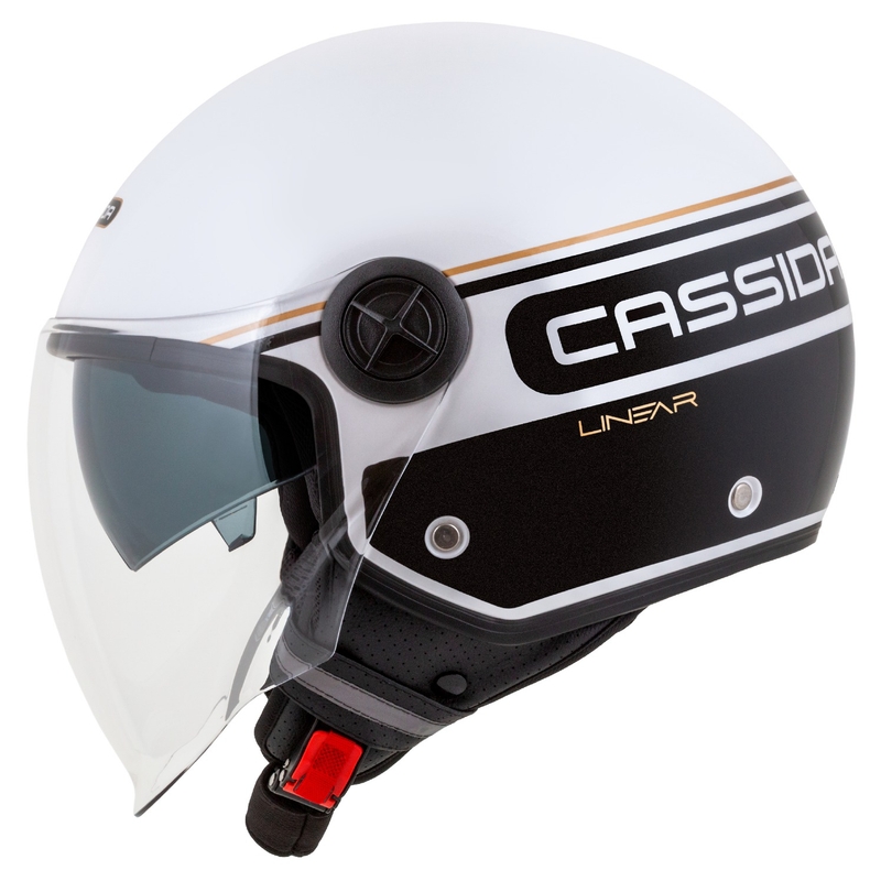 Cassida Handy Plus Linear åben motorcykelhjelm hvid-sort-guld