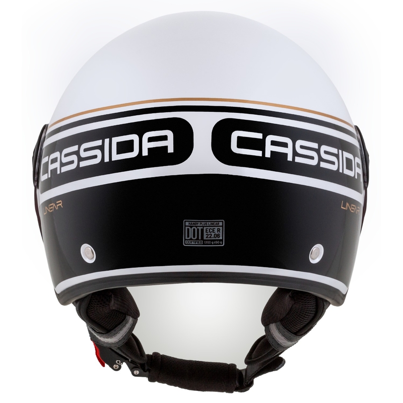 Cassida Handy Plus Linear åben motorcykelhjelm hvid-sort-guld