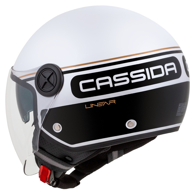 Cassida Handy Plus Linear åben motorcykelhjelm hvid-sort-guld