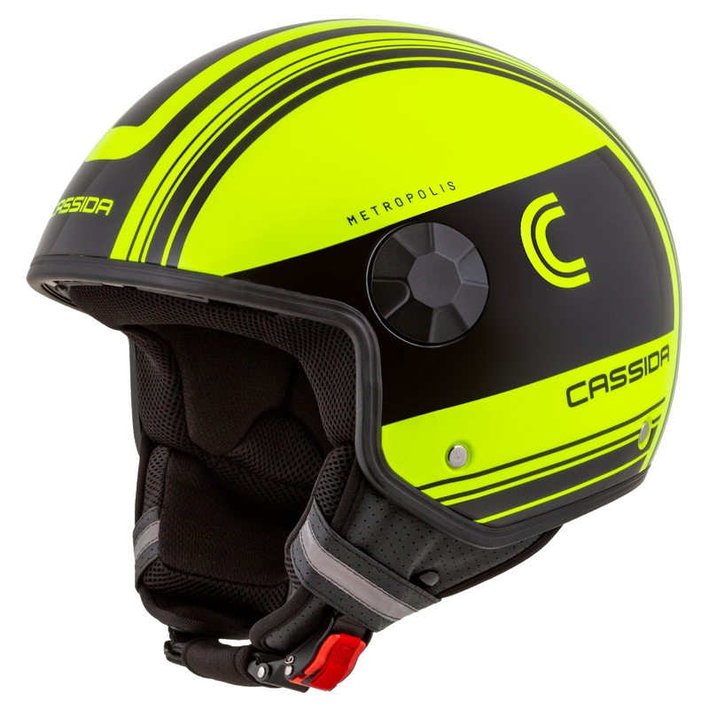 Cassida Handy Metropolis Safety fluogul-sort-reflekterende grå åben motorcykelhjelm