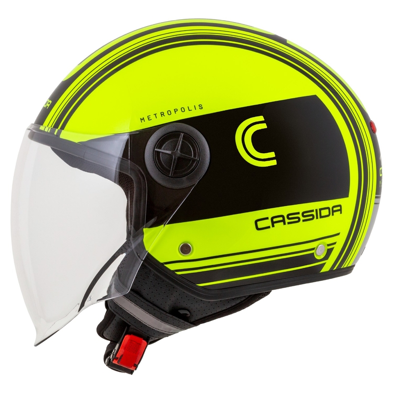 Cassida Handy Metropolis Safety fluogul-sort-reflekterende grå åben motorcykelhjelm