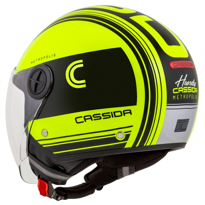 Cassida Handy Metropolis Safety fluogul-sort-reflekterende grå åben motorcykelhjelm