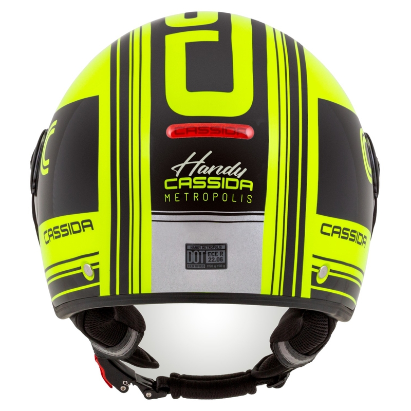 Cassida Handy Metropolis Safety fluogul-sort-reflekterende grå åben motorcykelhjelm