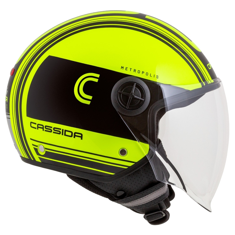 Cassida Handy Metropolis Safety fluogul-sort-reflekterende grå åben motorcykelhjelm